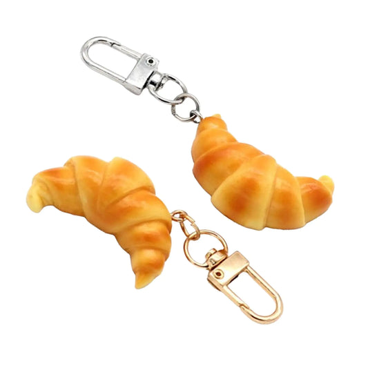 PIAOPIAO 2pcs Mini Imitation Food Keychain Handmade PVC Simulation Croissant Key Chains Cute Keyring Pendant