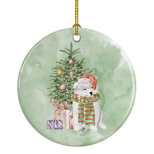 Samoyed Christmas Presents and Tree Ceramic Ornament