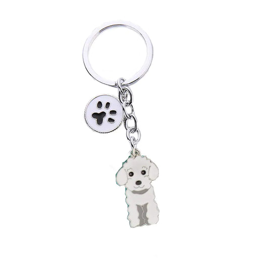 HongGun Pet Keychain Dog ID Tag Keychain Cute Portable Metal Key-Ring Bag Keying Key Decor Car Keyring Corgi Keychain (White Poodle)